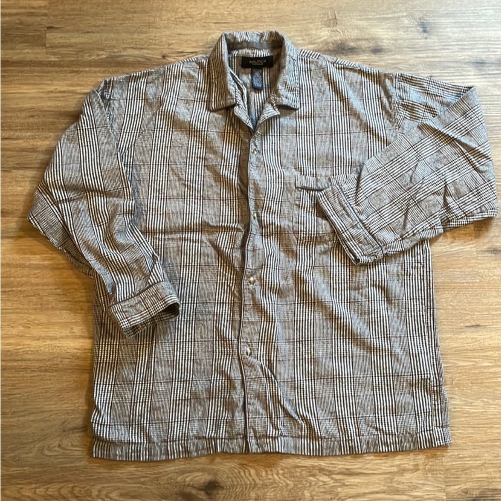 Nautica Plaid Flannel Sleepwear Button Up Long Sleeve Loungewear Shirt